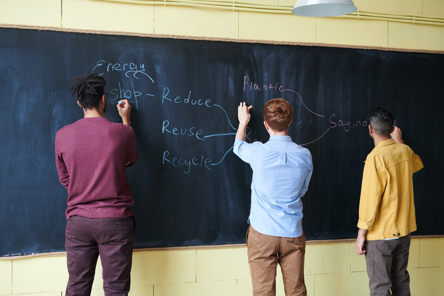 men wriiting on blackboard with chalks